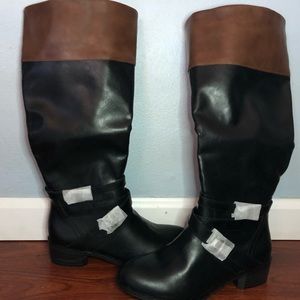 Black & brown calf length boots